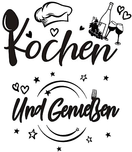 TOARTI Wandaufkleber Kochen und Genießen, Cartoon Küchengeschirr Wandsticker, Selbstklebend, Chef Wandaufkleber, Zitate Wanddeko für Küche, Esszimmer, Backzimmer, Restaurant