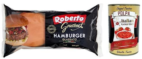 Italian Gourmet Pane Hamburger Glassato Buns glasiert 4 Stück 1 x 300g | Weiches Brot für Füllungen, ricetta soffice e pronta da farcire; ideale per, Gesamtnettogewicht 300 g + Kostenlos Polpa 400g