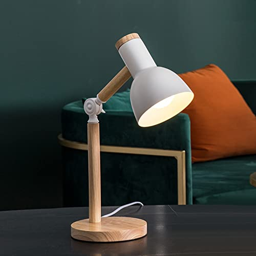 Chao Zan LED Leselampe im klassichen Holz-Design, Schreibtischlampe, Tischleuchte, Lampe mit verstellbarem Arm, Augenfreundliche, Arbeitsleuchte, Bürolampe, Nachttischlamp,ohne Leuchtmittel (Weiß)
