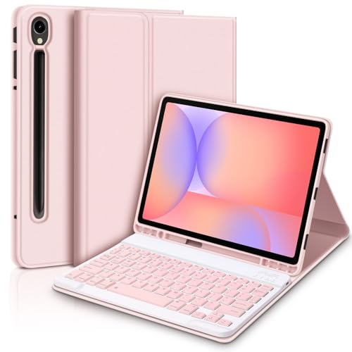 GOKOCO for Samsung Galaxy Tab S10 Lite/S10 FE/S9 FE 10.9/Tab S9 11 Keyboard Case,Magnetic Detachable Wireless Bluetooth Case with S Pen Holder-Pink