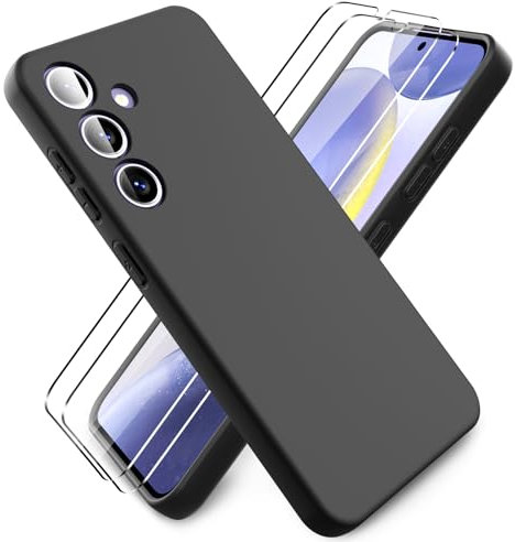 Ikziwreo - Hülle für Samsung Galaxy S24 Handyhülle, mit 2 Stück Displayschutzfolien, Reiner Farbe Ultradünne Weich Silikonhülle, Stoßfeste Anti-Scratch Gummi Schutzhülle - Schwarz