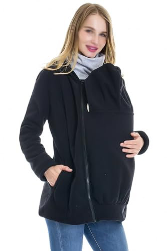 DIXII Giacca Marsupio 3 in 1 Felpe con Cappuccio Premaman in Pile con Cerniera A Canguro,001,XL