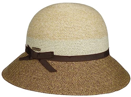 Stetson Contrast Brim Toyo Damenhut Mehrfarbiger Glockenhut UV-Schutz 40+ Damen Frühjahr/Sommer Natur-braun M (56-57 cm)
