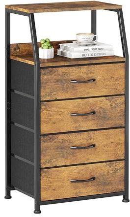 CAIYUN Chest of Drawers Bedroom with 4 Drawers, Small Fabric Dresser with Shelf, Fabric Dresser for Entryway Hallway Living Room, Closet Storage Drawer, Rustic Brown