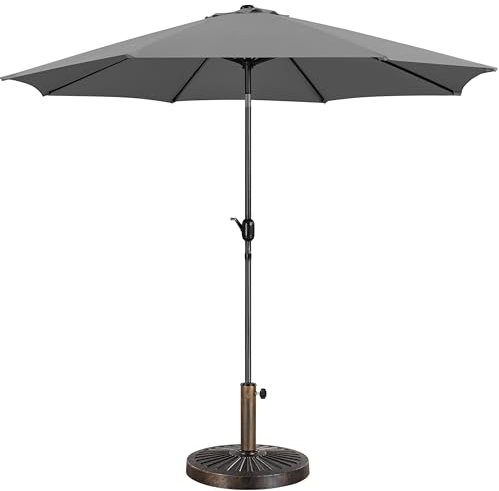 Yaheetech Gartenschirm Sonnenschirm mit Schirmständer Rund Marktschirm Neigbar Kurbelschirm 14 KG Sonnenschirmständer Schirmgewicht für Outdoor und Balkon 300 cm/Grau