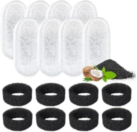 16 Pcs Cat Water Fountain Filters, Cat Fountain Filters Set- 8 Filters+8 Sponges, Pet Water Fountain Filters Replacement, Water Filters for 3.2L/2L Cat Water Fountain