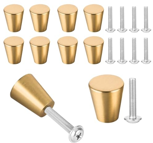 Gotetiso 10 Pièces Boutons de Portes pour Placards et Tiroirs - Laiton Doré - Ronds Monotrou - Petite Poignée pour Meuble, Armoire et Cuisine