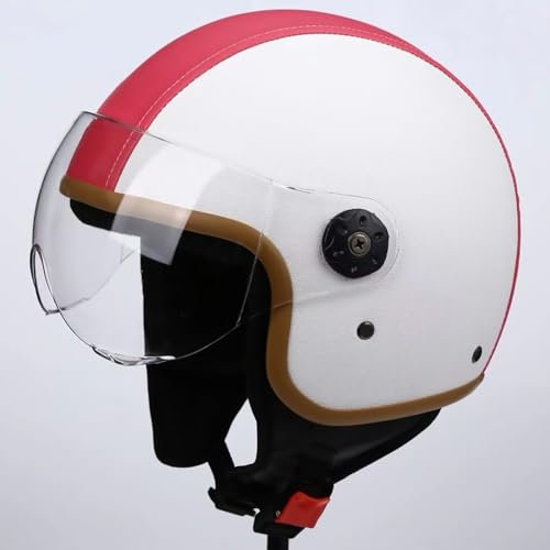 Retro-Motorradhelme Mit Offenem Gesicht, Halbhelm Aus Leder Für Elektrische Motorräder Für Männer Und Frauen, ECE-Zugelassener 3/4-Rollerhelm Für Leichte Mopeds Und Straßenkreuzer B,L=58-59CM