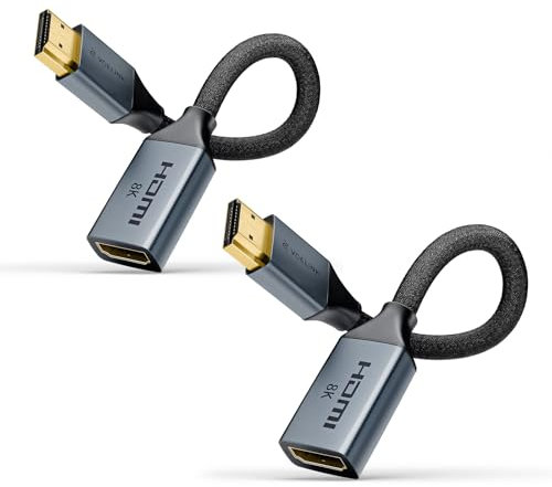 VCELINK Rallonge HDMI 2.1, 8K@60Hz 4K@120Hz Câble d'Extension HDMI Mâle vers Femelle, 48 Gbps Haute Vitesse, Compatible avec TV Stick, HDTV, Console de Jeu, Ordinateur Portable, 18CM, 2-Pièces