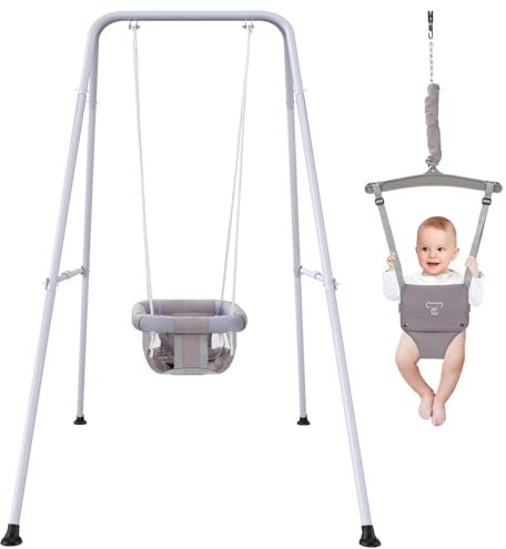 2-in-1-Babypullover mit Schaukel, Babyschaukel für den Innen- und Außenbereich, Babypullover und Hüpfburg, Kleinkindschaukel mit klappbarem Ständer