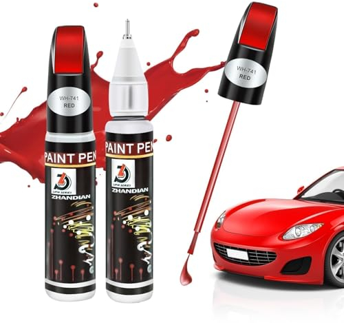2 Stück Lackstift Rot 24Ml, Perfekte Deckkraft und schnelle Trocknung, Auto Lack Reparatur Gegen Kratzer und Steinschläge mit Pinsel und Dotting-Spitze, Kratzer Lack Reparatur für Auto