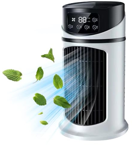 Personal Air Conditioners Tall Small Tower Fan 6 Speeds Portable AC with 300ML Water Tank 6H Timer Bladeless Fan Quiet Misting Fan for Office, Bathroom, Small Tower Fan