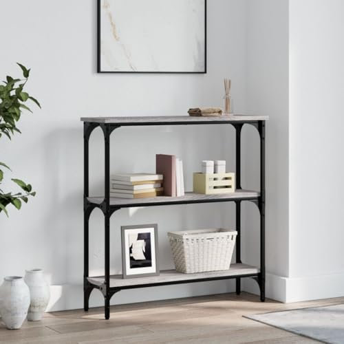 FENLAX Konsolentisch mit Ablagen 75x22,5x75 cm Akzenttisch Konsolentisch schmal Wohnzimmermöbel Eingangsbereich Flurtisch mit Ablagen Ausstellungstisch Holzwerkstoff&Metall Grau Sonoma