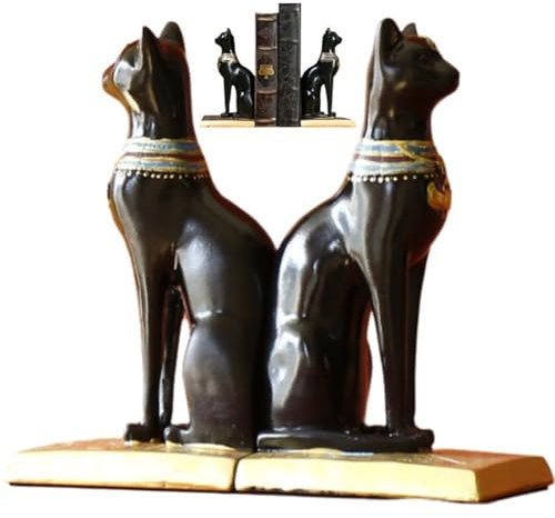 Muteitt Serre-Livres en Forme De Chat Bastet Égyptien Antique pour Livres Lourds, Serre-Livres Décoratifs en Forme De Chat Égyptien pour Étagères, Support De Livre Antidérapant