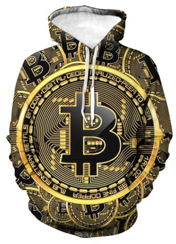 SANBEC Cool Gold Bitcoin Unisex Hoodie Roman 3D-Druck Kapuzenpullover Sweatshirt mit Taschen Streetwear