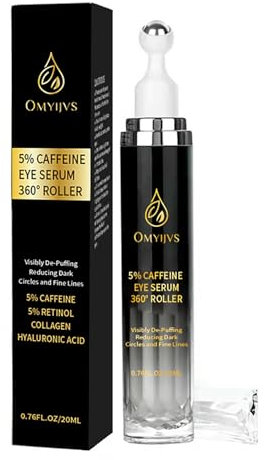 OMYIJVS Koffein Augencreme Augencreme und Schwellung Augenserum Anti-Aging Aufhellung und Ausdruckslinien Augenpflege mit Roller und Massageball 360° (20ml)