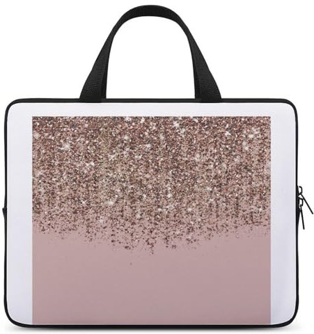 JiuPopular Housse pour ordinateur portable de 17, rose pâle, rose doré, pailleté, sacoche pour ordinateur portable avec poignée