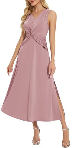 Aupuls Abiti da Sera da Donna Abiti Eleganti da Festa Senza Maniche Abiti da Sposa con Scollo a V da Donna Abiti Lunghi da Donna Abiti Eleganti da Festa Rosa AUPG010BlushM