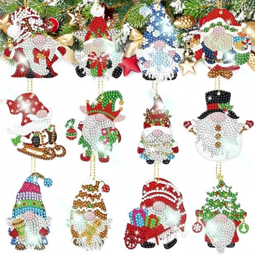 MHwan 12 Stück Doppelseitiger 5D Diamond Painting Weihnachten Anhänger, glänzend exquisit, Diamond Painting Adventskalender, Kann an Weihnachtsbäumen, Geschenkboxen aufgehängt werden