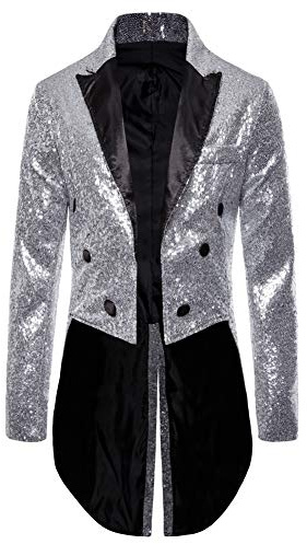 HzDazrl Herren-Frack mit Pailletten, Schwalbenschwanz, glänzend, glitzernd, schmal, Party, Show, Disco, Hochzeit, Smoking, Smoking, Smoking
