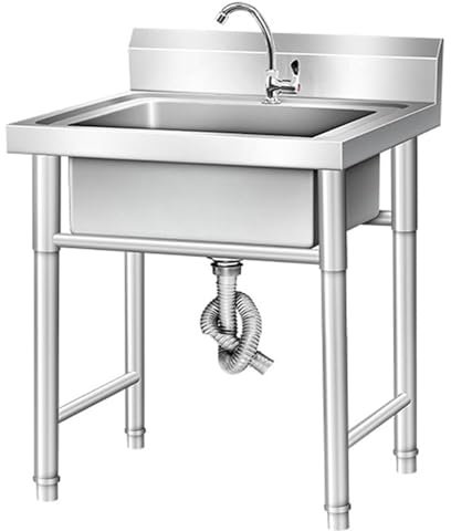 Stainless Steel Utility Sink, Single Sink with Faucet Holder, 304 Stainless Steel Kitchen Sink, Multifunctional Freestanding Sink for Kitchen, Outdoor, Garden(70*70cm(27.5*27.5in)-One Size