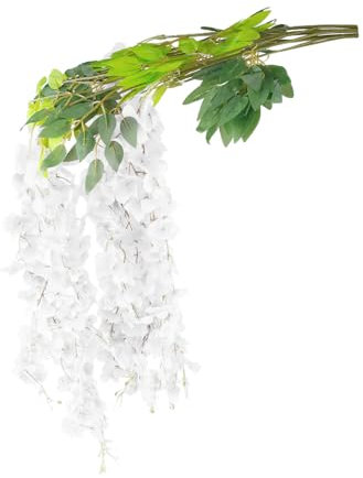 Bojueshaw 6pcs Artificial Wisteria Garland,3.6ft Long Wisteria Vine with Leaves,Realistic Hanging Flowers for Wedding,Home,Ceiling,Arch & Wall Decorations(White)