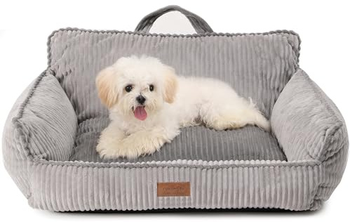 FUKUMARU Katzenbett, weiches Katzensofa aus geripptem Samt, 71 cm, waschbarer Bezug, wasserfest, Tragegriff und rutschfeste Unterlage für Katzen und kleine Hunde, grau