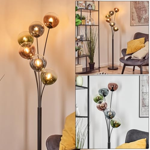 HOFSTEIN Stehleuchte Gastor, Stehlampe aus Metall/Glas in Schwarz/Blau/Grün/Kupfer/Klar, Leuchte im Retro/Vintage-Design, Ø Schirme 15cm, Fußschalter, 168cm, E14, Wohnzimmer, Schlafzimmer, Flur, Büro
