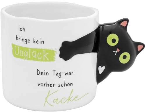 Figürliche Tasse Motiv Schwarze Katze | Kaffeetasse mit Henkel in Katzenform, Höhe 8,9 cm, Durchmesser 9,7 cm, Volumen 47 cl, Dolomite | Geschenk, Geburtstagsgeschenk, Katzenfreunde | 74841