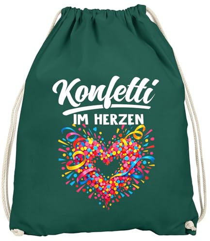 MoonWorks® Turnbeutel - Konfetti im Herzen - Accessoires Fasching Karneval Gadgets Spruch lustig Faschingsartikel Tasche Gymbag Dunkelgruen unisize