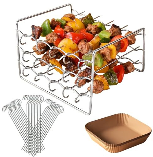 Accesorios para freidora de aire caliente, accesorios dellyy Airfryer, rack de 15,9 cm, estante freidora de aire caliente, acero inoxidable, juego de parrilla, con lápiz para hornear, para sartenes