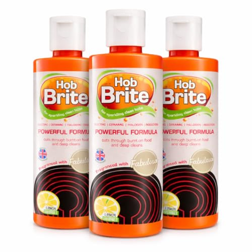 Hob Brite Hob Cleaner 250ml – Pack of 3 | Powerful Ceramic & Induction Hob Cleaning Cream | Cuts Through Burnt-On Grease | Lemon Sherbet Fragrance