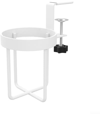 Wall Mounted Cup Holder Clamp On Metal Drink Rack for Desk For Edge Office Kitchen Bedside Space Saving Mug Stand Organizer Black White(White cup holder)