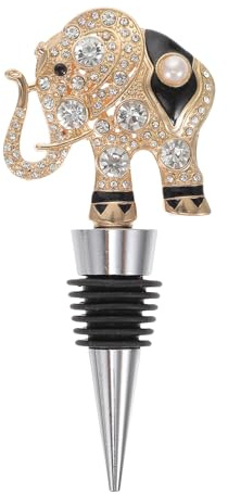 RUNROTOO Reusable Diamond Elephant Wine Bottle Stopper Alloy Cork Plug for Red Wine and Vinegar Bottles for Dinner Parties and Family Events