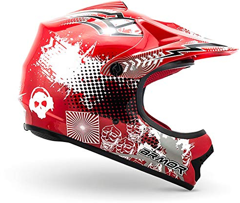 ARMOR HELMETS® AKC-49 „Red“ · Kinder Cross-Helm · Motorrad-Helm MX Cross-Helm MTB BMX Cross-Bike Downhill Off-Road Enduro-Helm Moto-Cross Sport · DOT Schnellverschluss Tasche S (53-54cm)