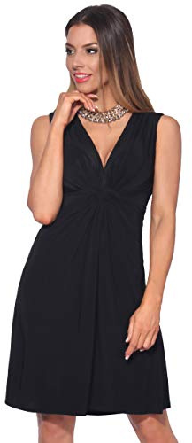 KRISP Women Knee Length Dress Knot Front V-Neck Going Out (Black, 8), 9354-BLK-08