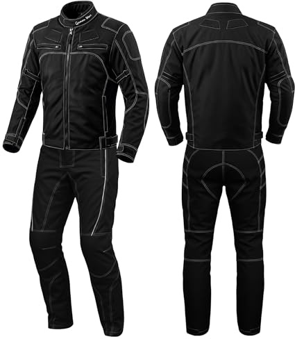 German Wear Herren Motorradkombi 2-Teilig Cordura Motorradanzug mit Protektoren Motorradjacke & Hose Herausnehmbares Innenfutter Winddicht Wasserabweisend Schwarz 48/S