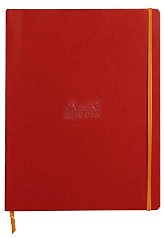 RHODIA 117713C - Quaderno morbido ROSSO PAPAVERO - A4+ - 22 x 29,7 cm - a righe - 160 pag. staccabili - Carta Clairefontaine Avorio 90g/m² - segnalibro, chiusura con elastico - Simil Cuoio -