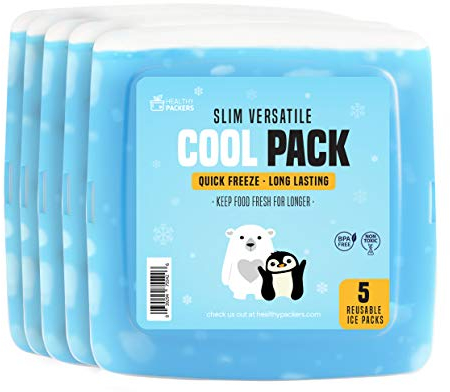 Healthy Packers Kühlakkus für Lunchbox - 5 Kühlakkus - Original schlanke & langlebige Gefrierpacks für Ihr Mittagessen oder Kühltasche