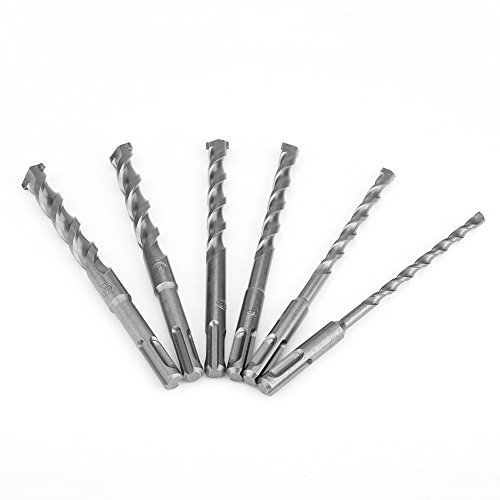 6Pcs Electric Rotary Hammer Concrete Drill Bit Set Chrome Steel Body YG8C Alloy Head Chrome Steel Straight Shank Drilling Tool Set Masonry, Wall, Road