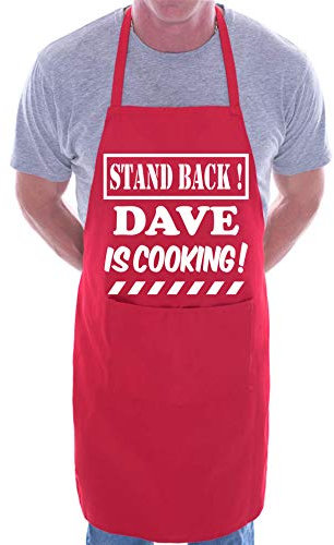 Print4U Stand Back Dave Is Cooking Personalised BBQ Apron Red