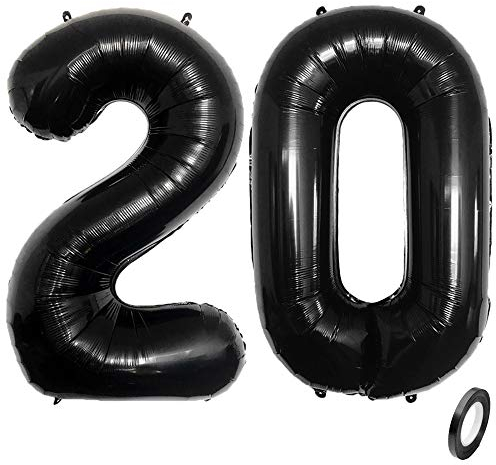 Jurxy Anzahl Luftballons Zahl 20 Schwarz Geburtstag Folienballon Helium Folie Luftballons für Geburtstag Jubiläum 40 Zoll - Schwarz #20