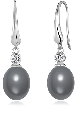 Graue Perlenohrringe aus Sterlingsilber mit Zircondia®-Kristallen