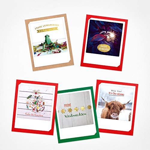 PICKMOTION Set 4 mit 5 Foto-Gruß-Karten mit Umschlag Weihnachten, Instagram-Fotografen-Weihnachts-Karten, handgemachte Klappkarten, lustige Sprüche & Motive X-Mas, Christmas-Cards, BKK-0104