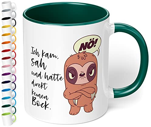 True Statements Lustige Tasse Ich kam sah und hatte direkt keinen Bock - Kaffeetasse mit Spruch als Geschenk - beidseitig bedruckt - spülmaschinenfest, innen dunkelgruen