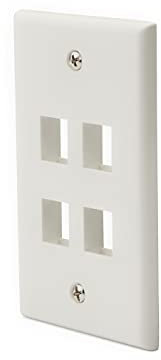 trueCABLE 4 Port Single Gang Keystone Wall Plate, UL Listed, Low Profile Design, Universally Compatible with Modular Ethernet, A/V, Coaxial, and Optical Fiber Keystones, 1 Pack, White