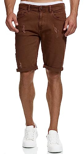 Indicode Herren Page Jeans Shorts mit 5 Taschen | Herrenshorts Used Look für Männer Rootbeer, XXL