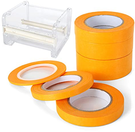 AHUNTTER 6 Rolls Masking Tape for Painting & Artists, Yellow Painters Tape for Decorating Crafts Model Spray Paint Art Artists, Wide 2/6/9/12/18/24mm with a Tape Cutter (18 Meter per Roll)