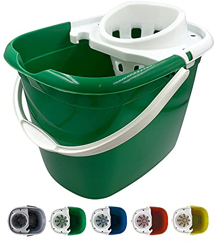 Colour Coded Mop Buckets − 12L Mop Bucket with Wringer and Easy Carry Handle for Domestic and Commercial Cleaning (Green)