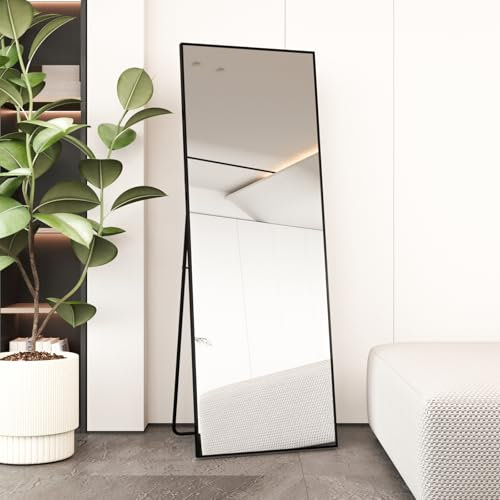 Beauty4U Full Length Mirror 140x50cm Free Standing, Hanging or Leaning, Large Floor Mirror with Black Aluminum Alloy Frame for Living Room or Bedroom